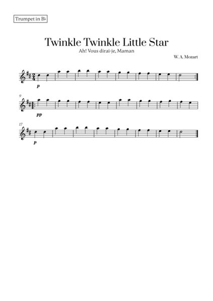 W. A. Mozart - Twinkle Twinkle Little Star for Trumpet in Bb and Trombone image number null