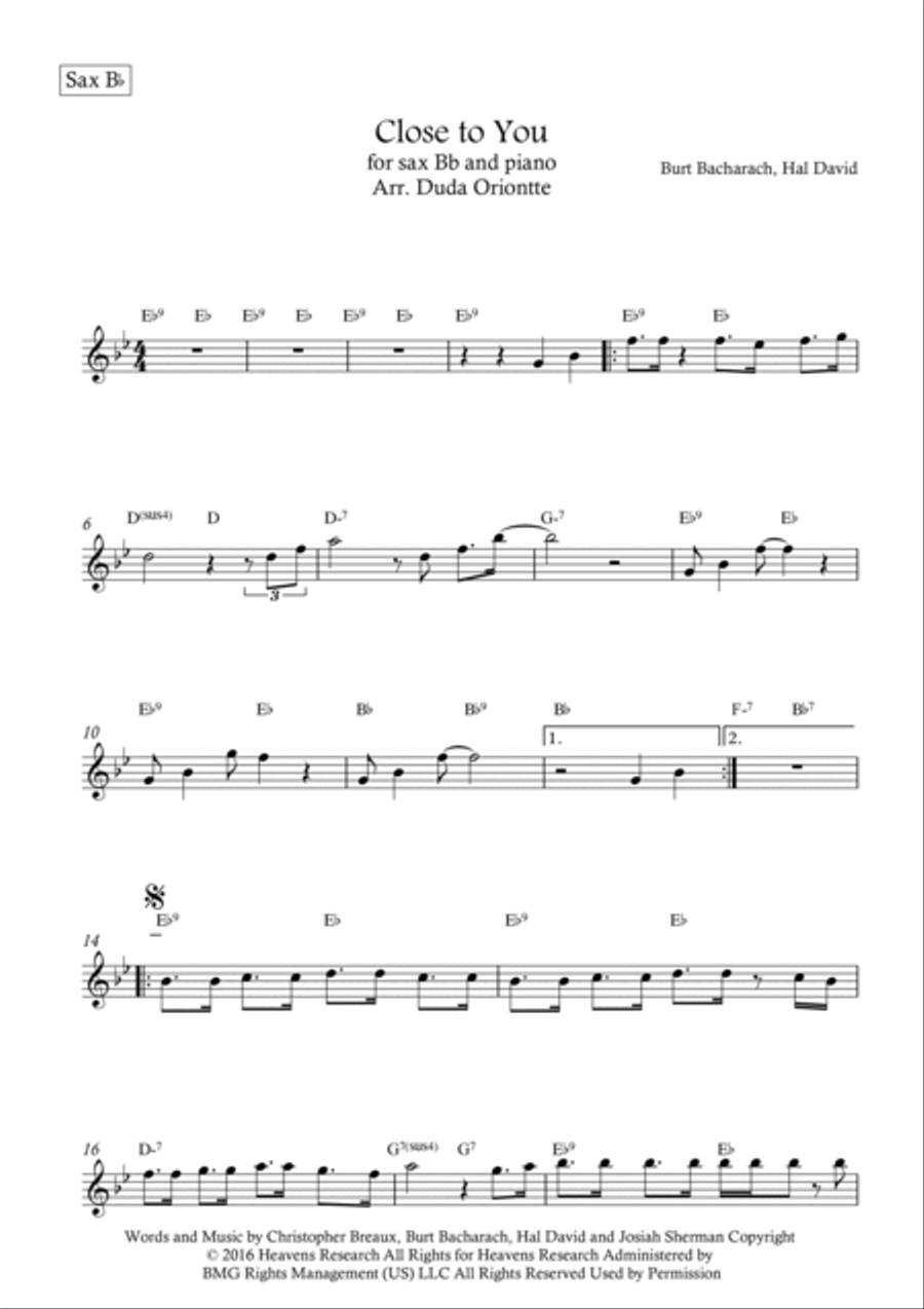 Close To You Close To You Tenor Saxophone scores gallery preview page 5