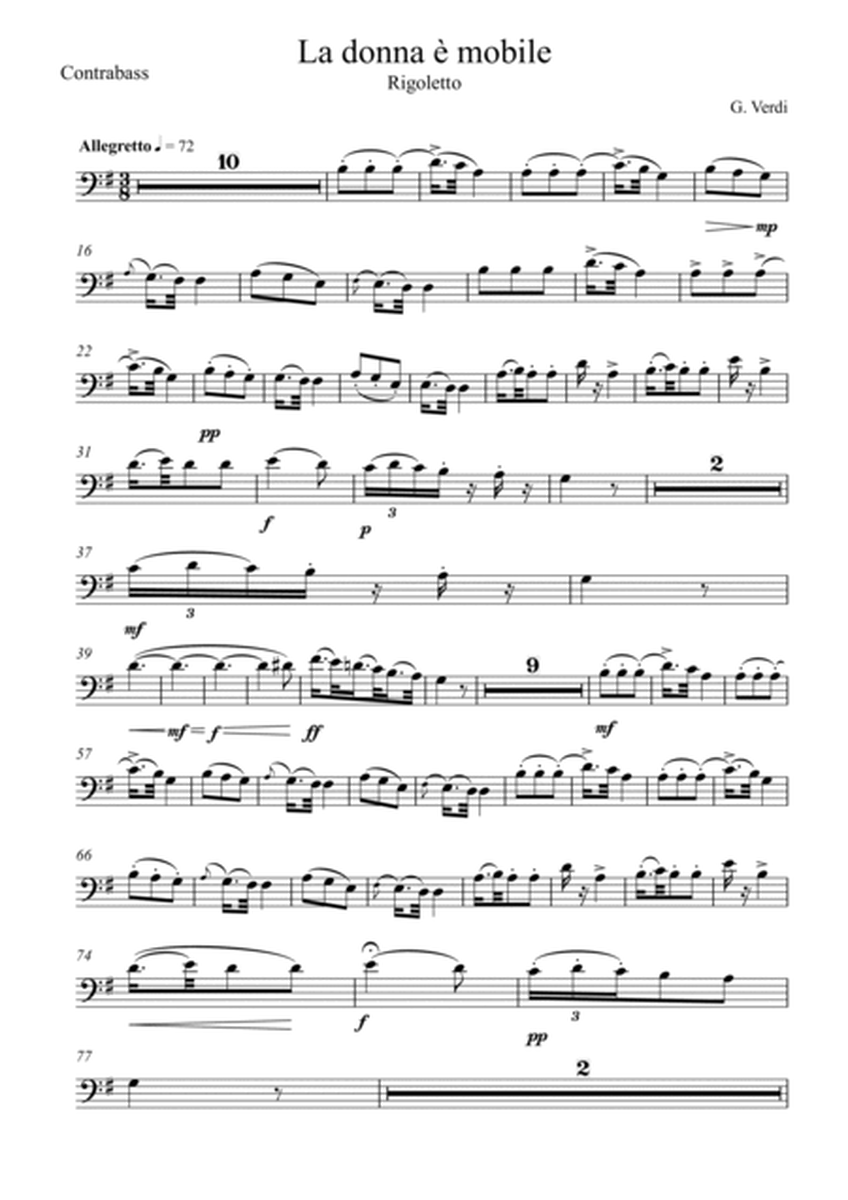 Giuseppe Verdi - La donna e mobile (Rigoletto) Double Bass - G Key