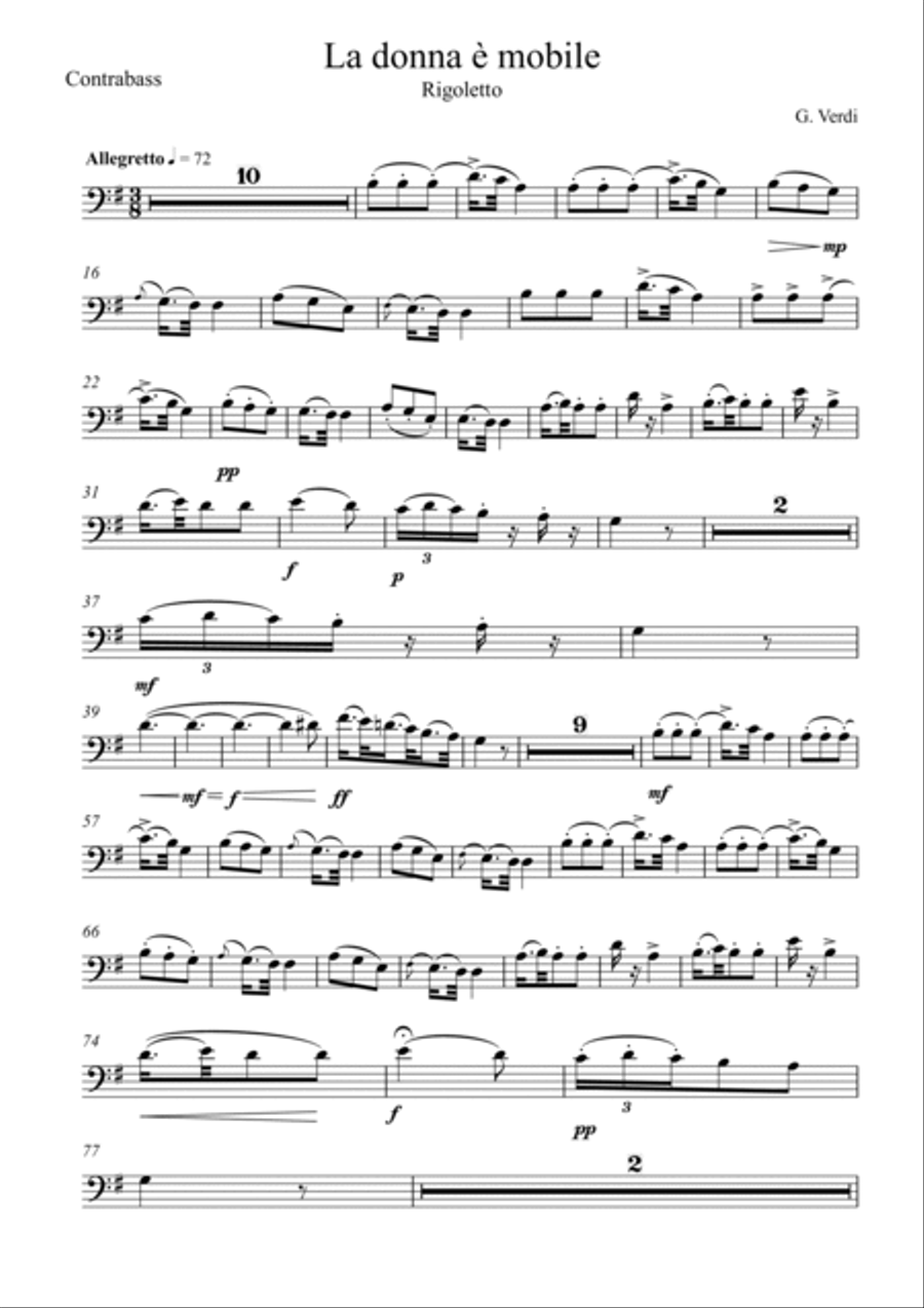 Giuseppe Verdi - La donna e mobile (Rigoletto) Double Bass - G Key String Duet scores gallery preview page 6