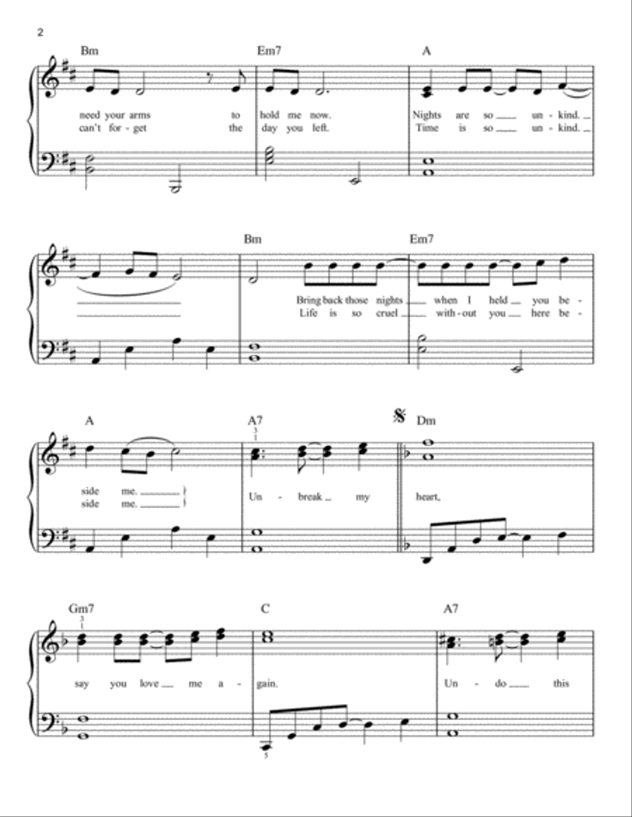 Un-break My Heart Easy Piano scores gallery preview page 2