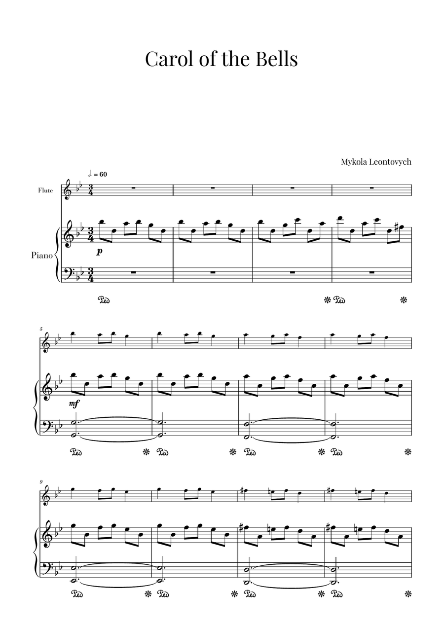 Carol of the Bells (for Flute and Piano) Woodwind Ensemble scores gallery preview page 1
