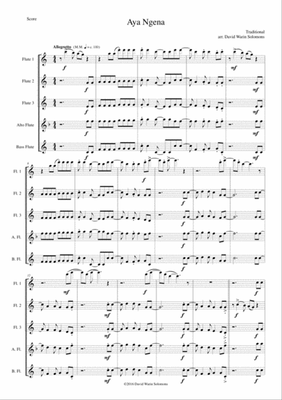 Aya Ngena for flute quintet Flute scores gallery preview page 1