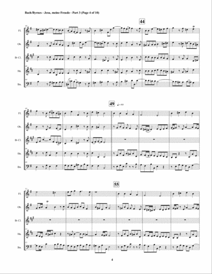 Jesu, meine Freude - Part 3, by J.S. Bach for Woodwind Quintet Woodwind Quintet scores gallery preview page 4