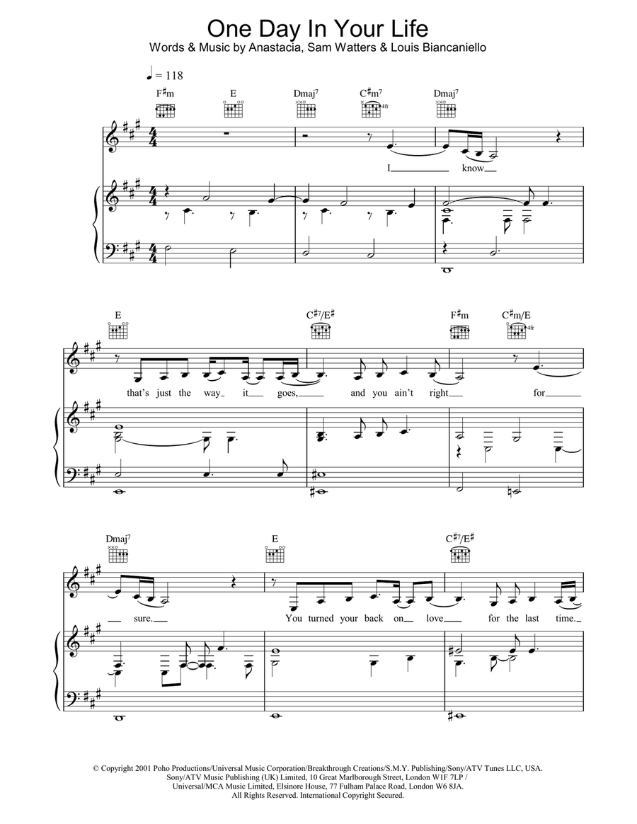 One Day In Your Life Piano, Vocal, Guitar scores gallery preview page 1