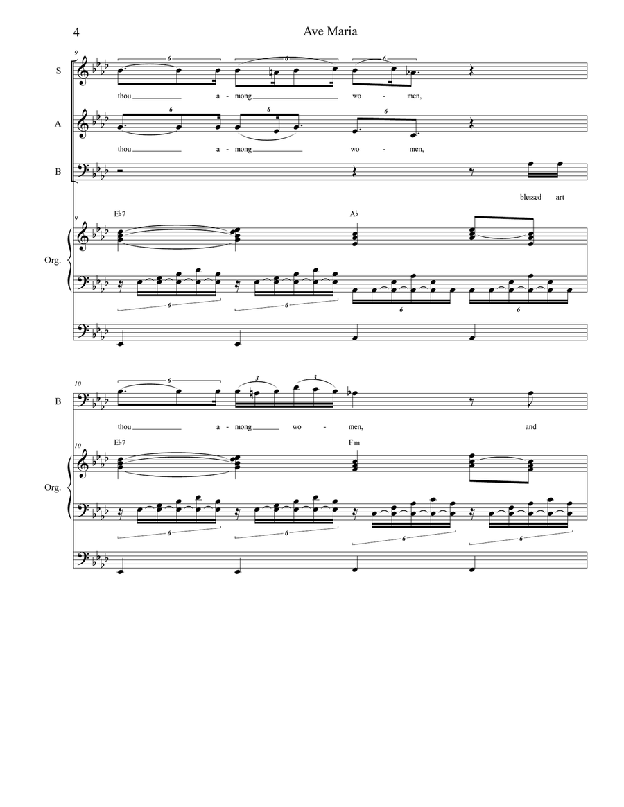 Ave Maria (for SAB- English Lyrics - Medium Key - Organ Accompaniment) 3-Part scores gallery preview page 5