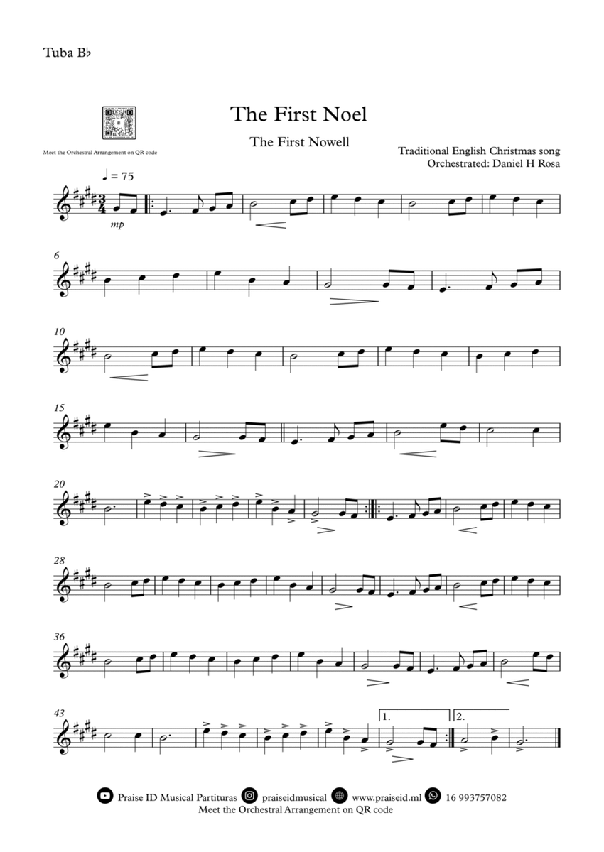 The First Noel - The First Nowell - Easy Christmas Carol - Bb Tuba image number null