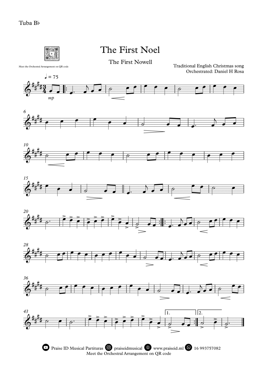 The First Noel - The First Nowell - Easy Christmas Carol - Bb Tuba image number null