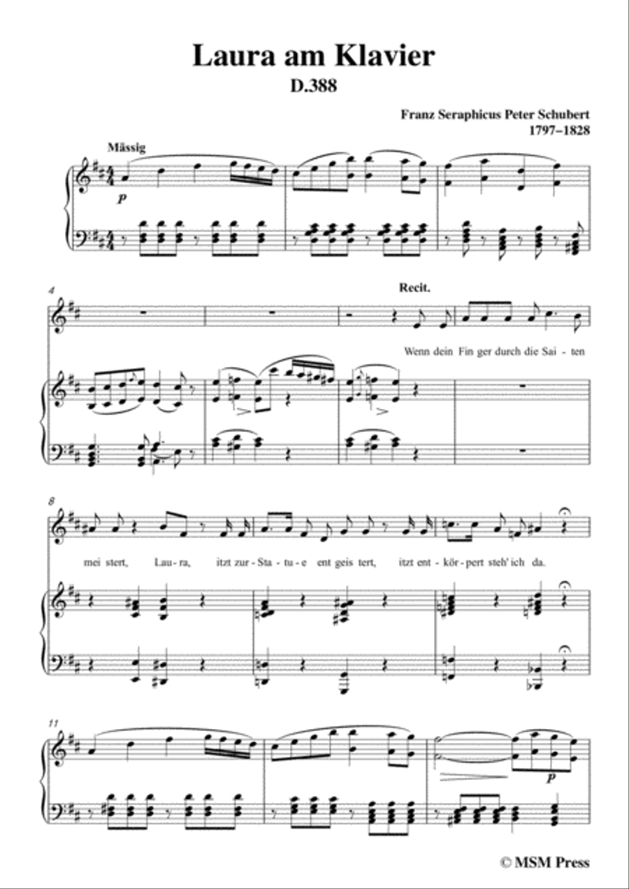 Schubert-Laura am Klavier(Laura at the Piano),1st version,D.388,in D Major,for Voice&Piano Voice scores gallery preview page 3