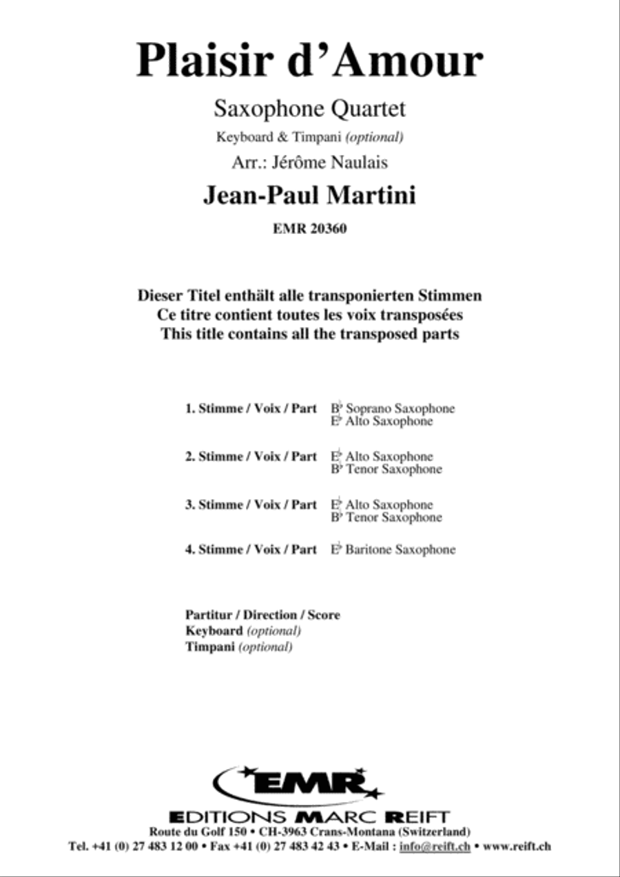 Plaisir d'Amour Saxophone Ensemble scores gallery preview page 2