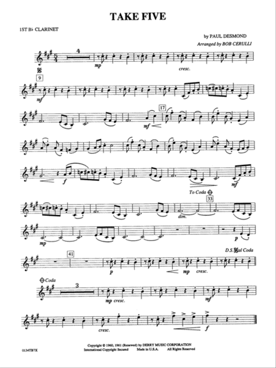 Take Five: 1st B-flat Clarinet Full Orchestra scores gallery preview page 1