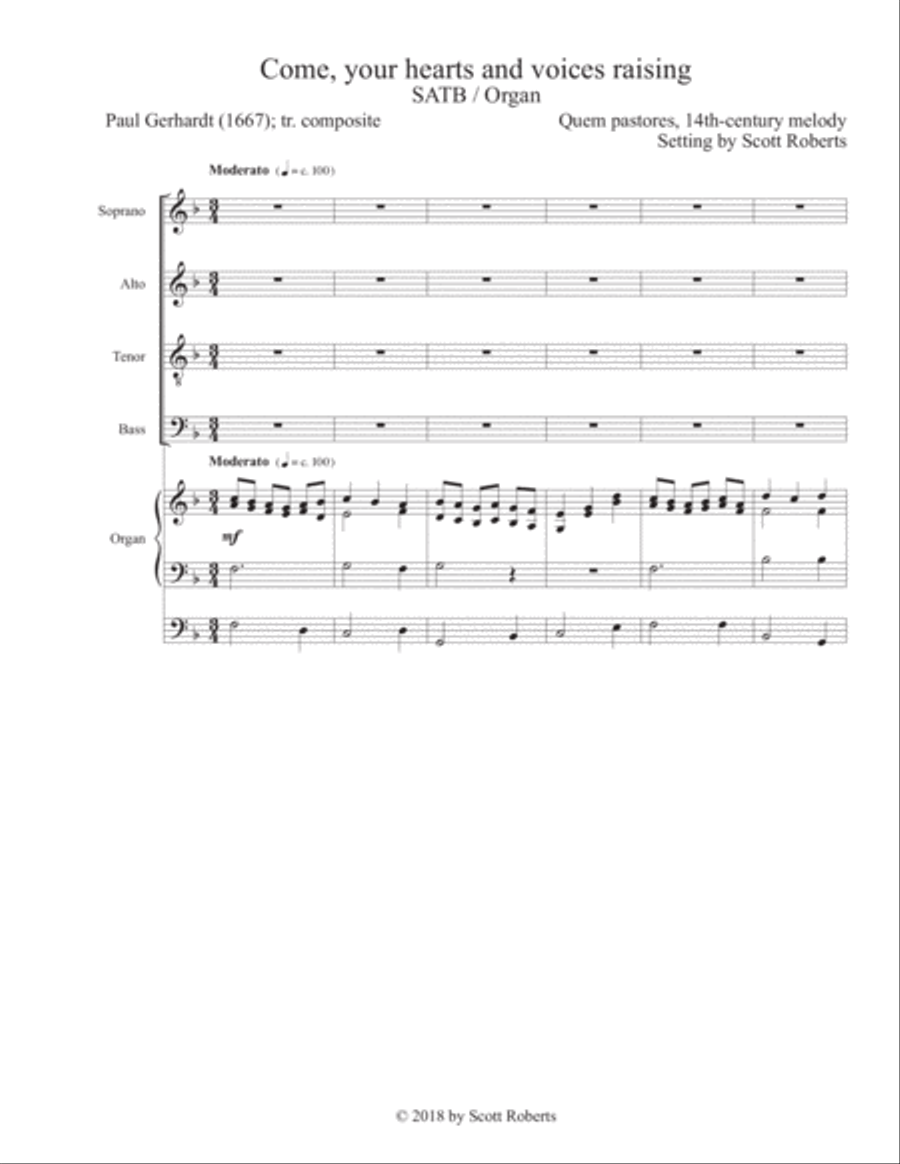 Come, your hearts and voices raising 4-Part scores gallery preview page 1