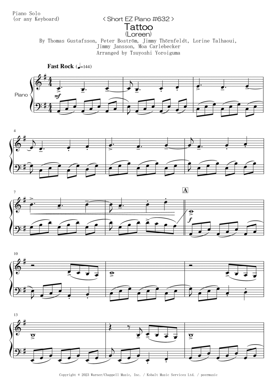 Tattoo Easy Piano scores gallery preview page 1