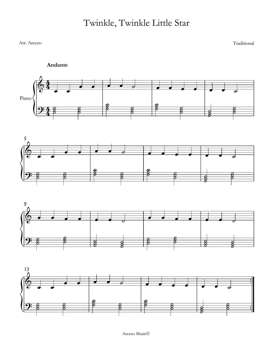 twinkle twinkle little star easy piano chords Chamber Music scores gallery preview page 1