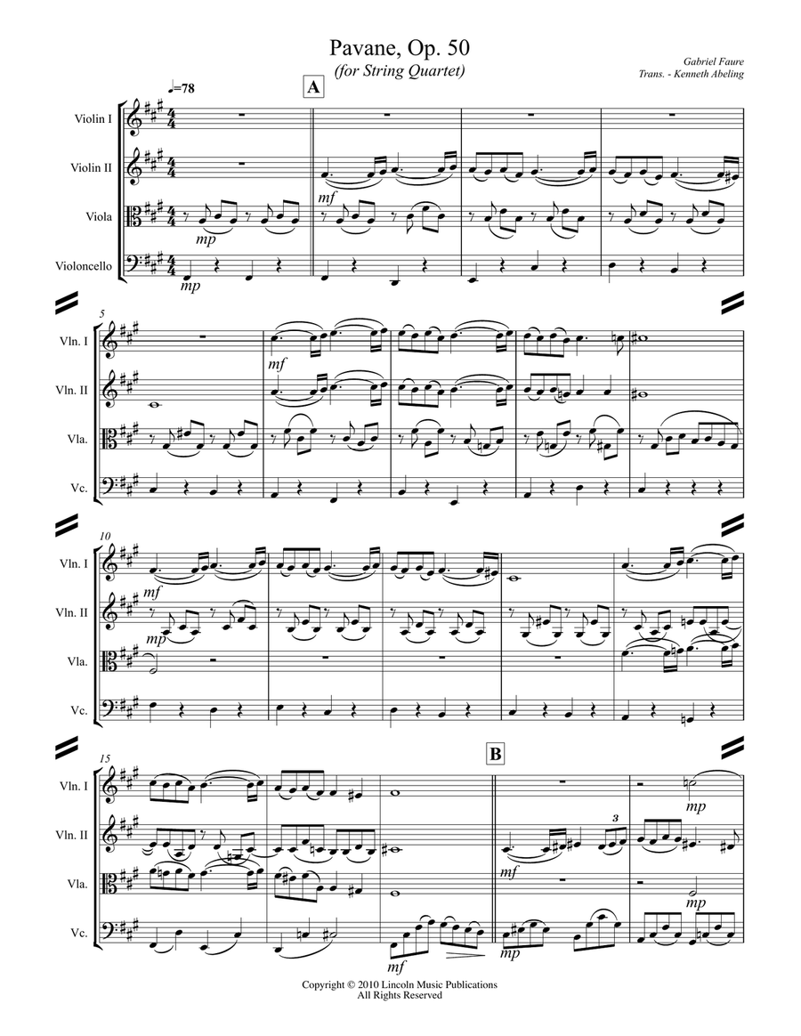 Faure - Pavane, Op. 50 (for String Quartet) String Quartet scores gallery preview page 2