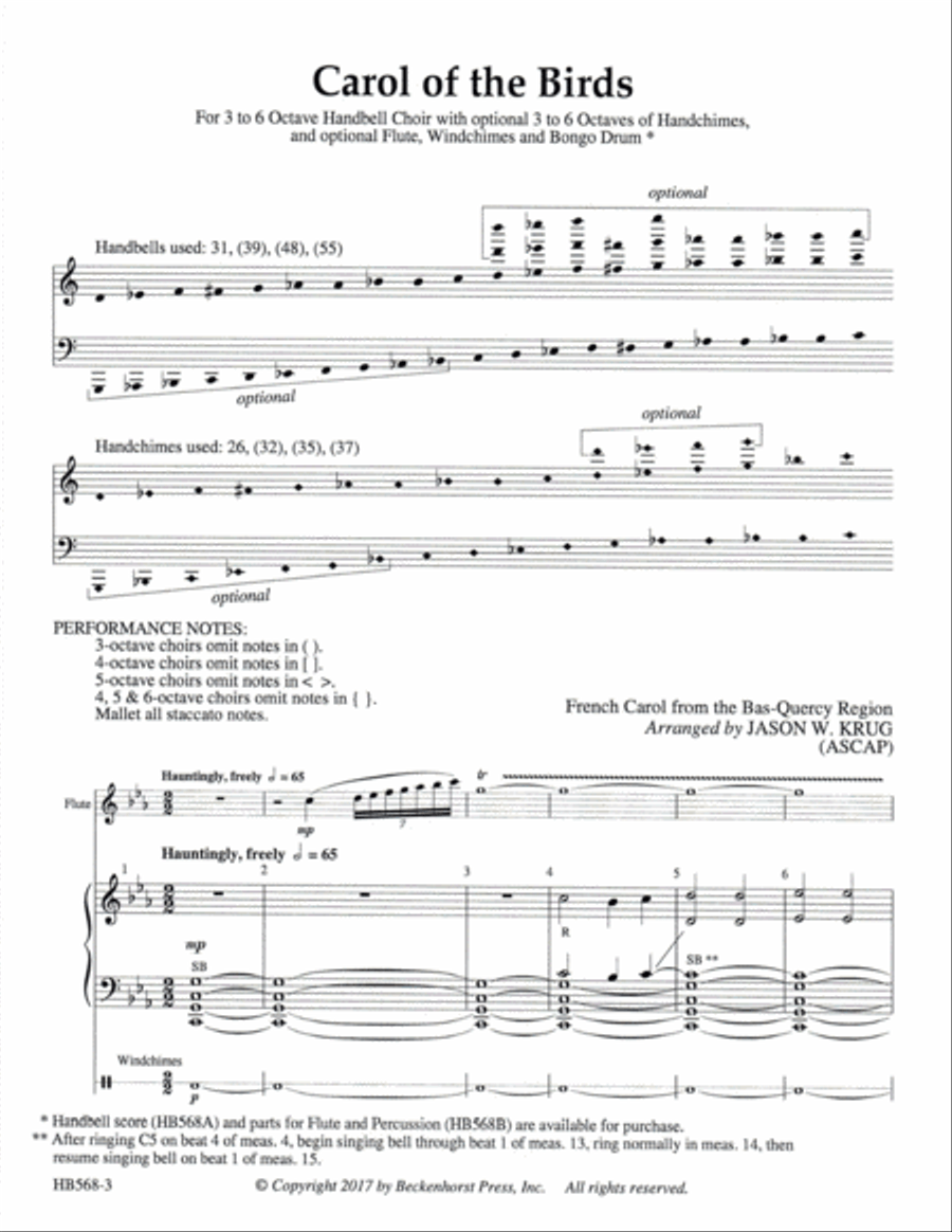 Carol of the Birds - full score - Krug Handbell Choir scores gallery preview page 2
