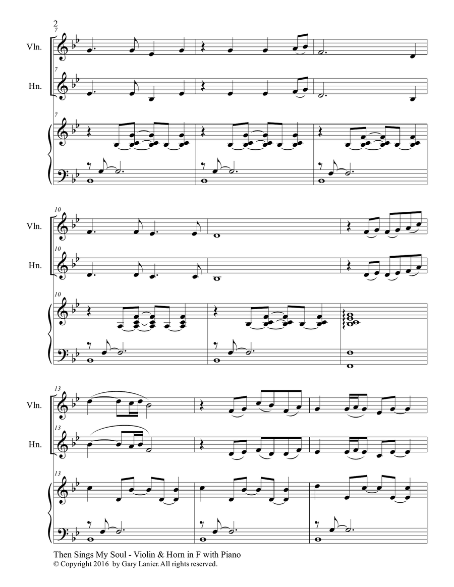 Trios for 3 GREAT HYMNS (Violin & Horn in F with Piano and Parts) Violin scores gallery preview page 3