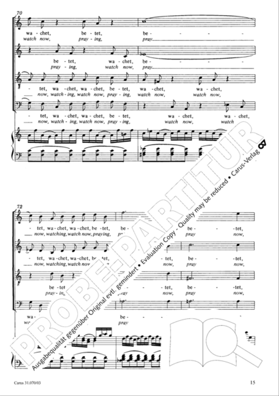 Watch now, praying, praying, watch now (Wachet! betet! betet! wachet!) 4-Part scores gallery preview page 19
