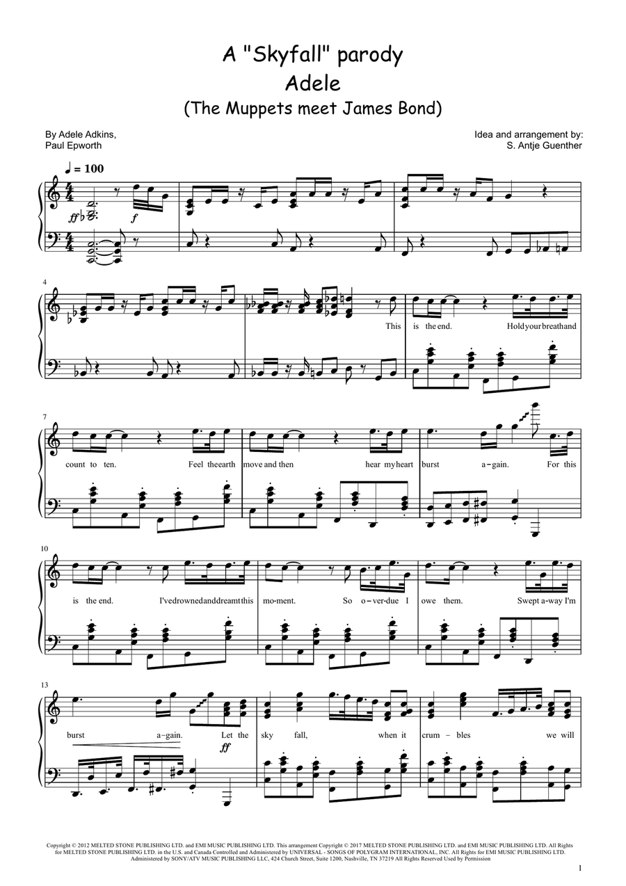 Skyfall Piano Solo scores gallery preview page 1