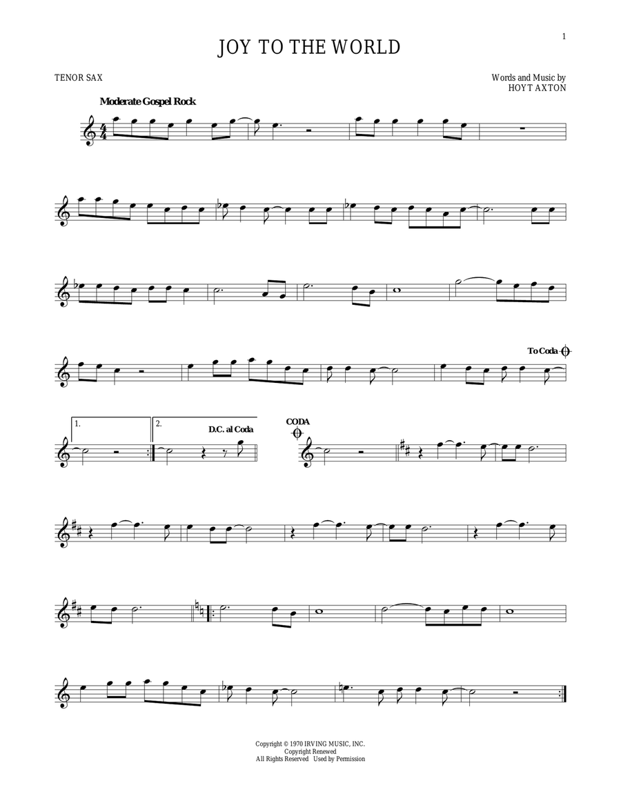 Joy To The World Tenor Saxophone scores gallery preview page 1