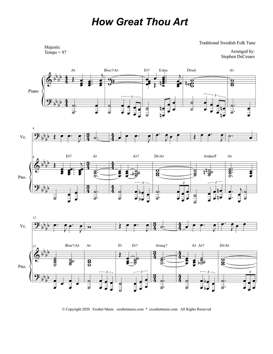 How Great Thou Art (for Cello Solo - Piano accompaniment) Piano scores gallery preview page 2