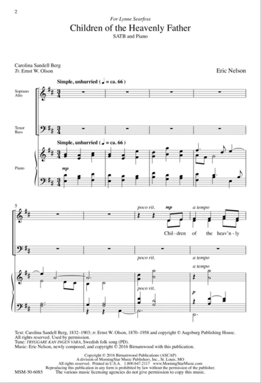 Children of the Heavenly Father 4-Part scores gallery preview page 2