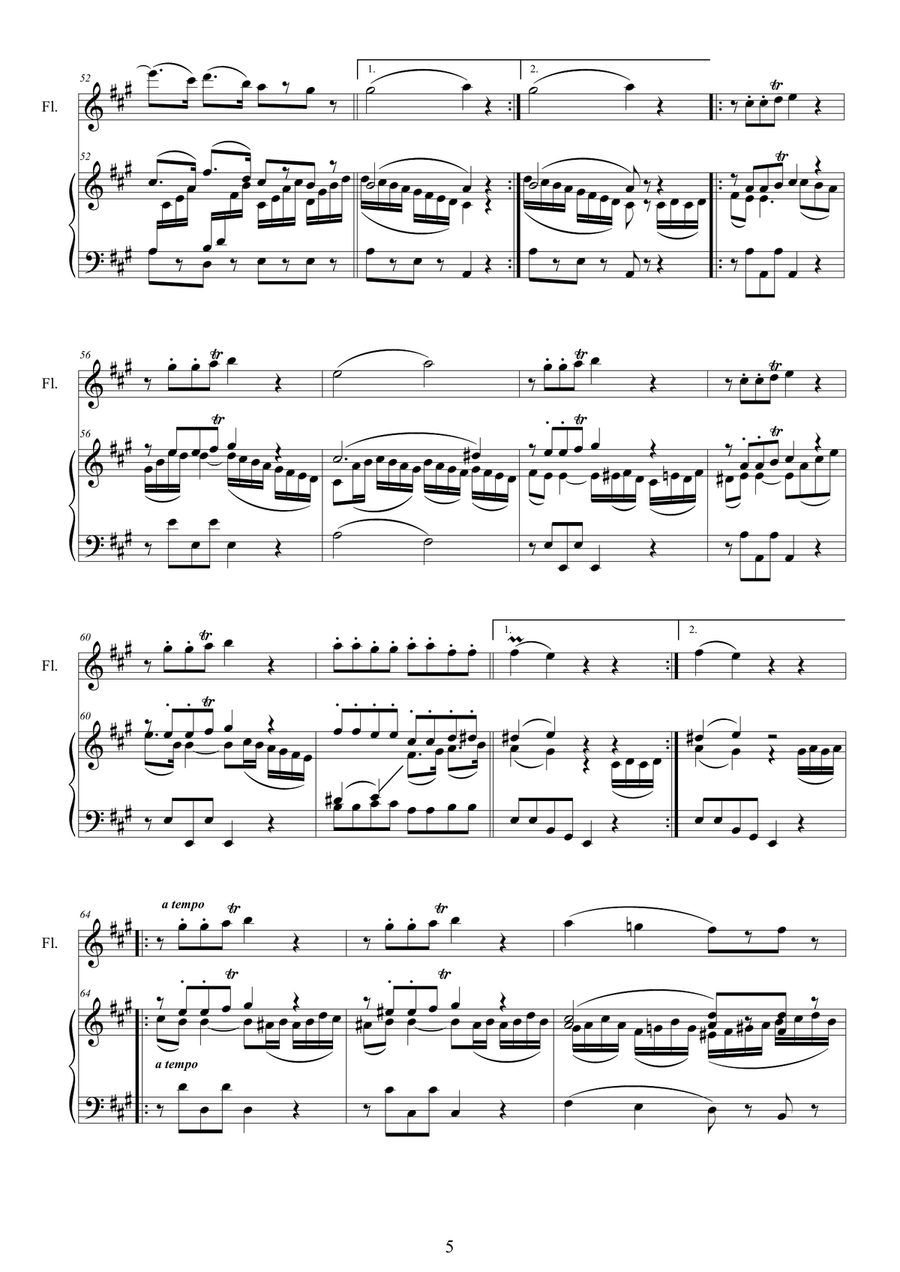 Mozart - Flute quartet in A K.298 - Version for Flute and piano Flute Solo scores gallery preview page 5