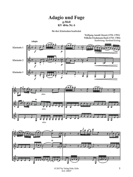 Adagio und Fuge g-Moll KV 404a Nr. 6 (für drei Klarinetten) (Fuge nach Wilhelm Friedemann Bach)