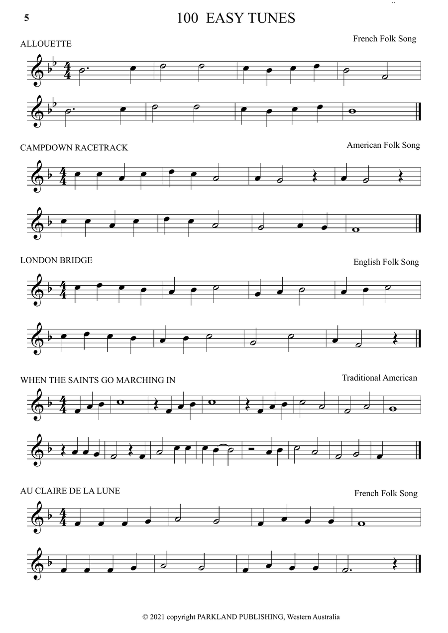 A LEARN TO PLAY book of 100 EASY TUNES & 10 EASY DUETS for Beginner HORN,TREBLE CLEF Brass Duet scores gallery preview page 5