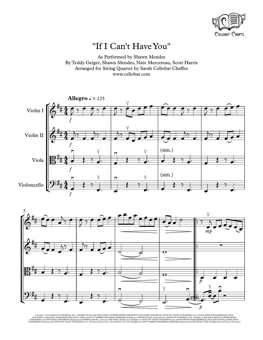 If I Can't Have You String Quartet scores gallery preview page 1