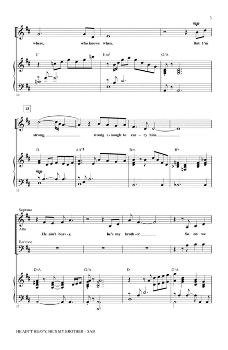 He Ain't Heavy, He's My Brother 3-Part scores gallery preview page 2