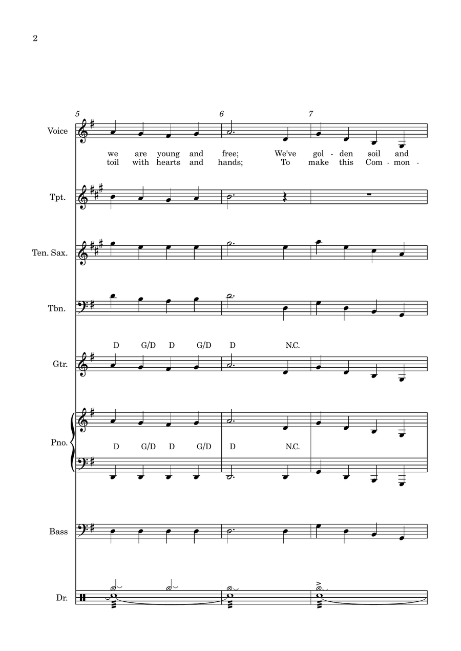 Advance Australia Fair (Australian National Anthem) 2 verses. Vocal or Instrumental 3 Horns & Rhythm Small Ensemble scores gallery preview page 2