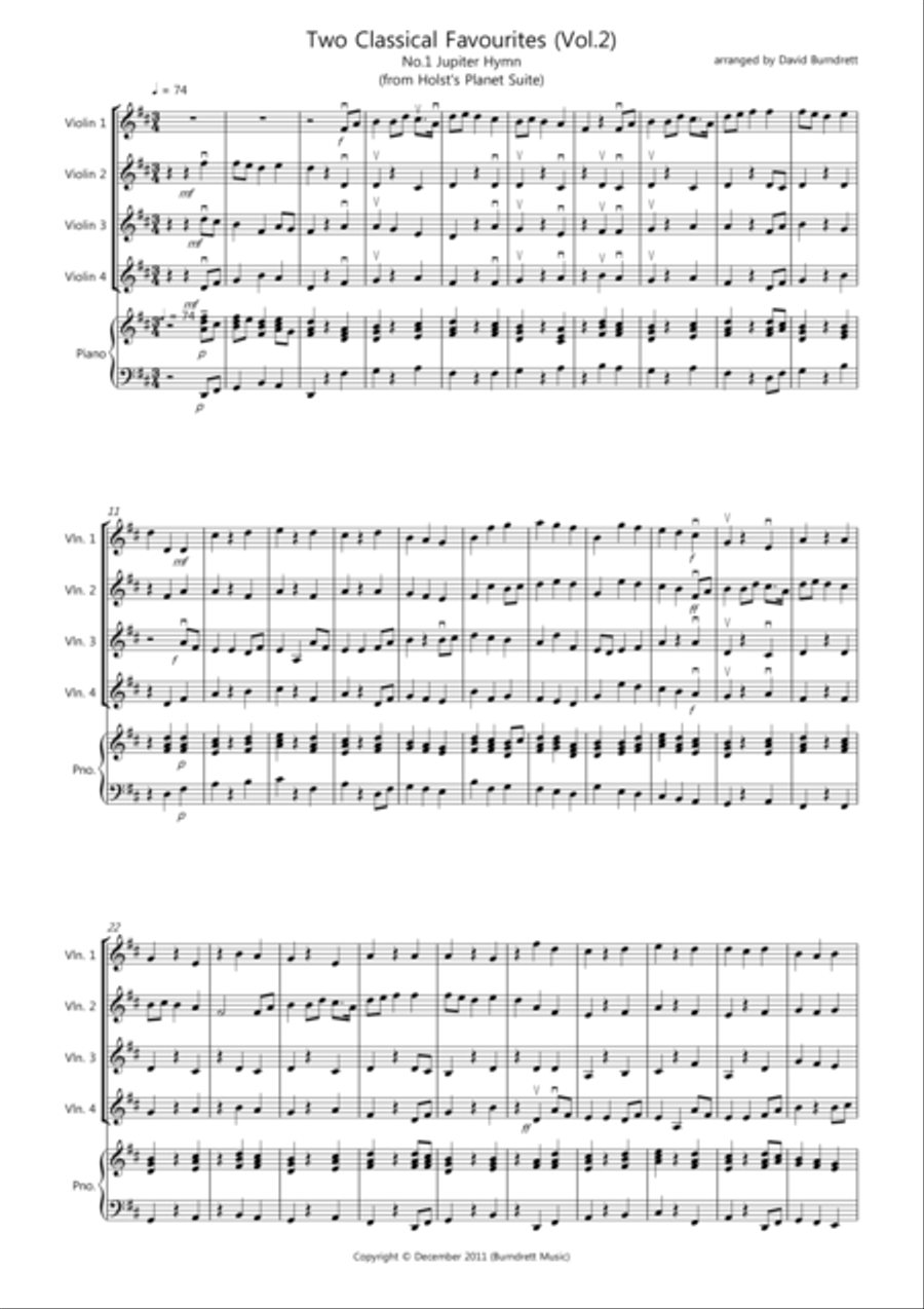 2 Classical Favourites for Violin Quartet (volume two) Violin Solo scores gallery preview page 1