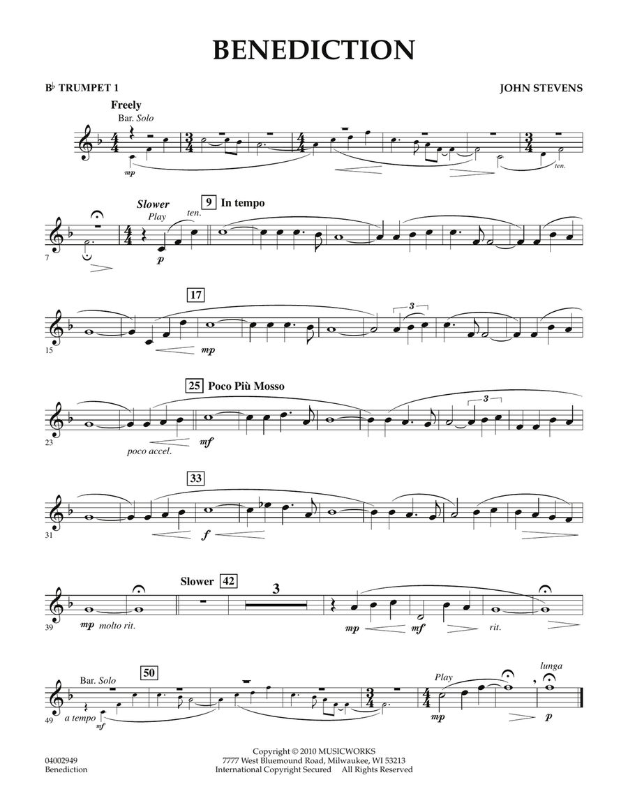 Benediction - Bb Trumpet 1 Concert Band scores gallery preview page 1
