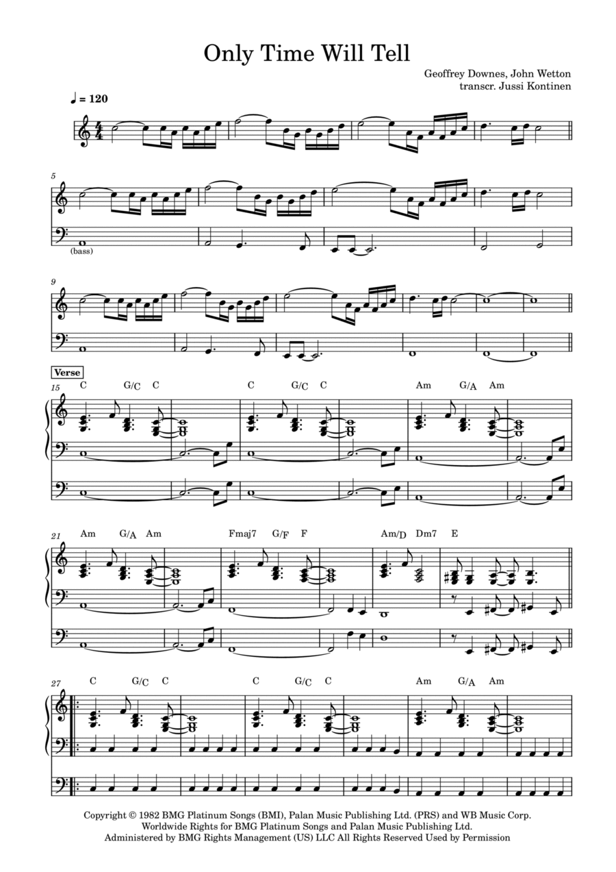 Only Time Will Tell Only Time Will Tell Bass Guitar scores gallery preview page 1