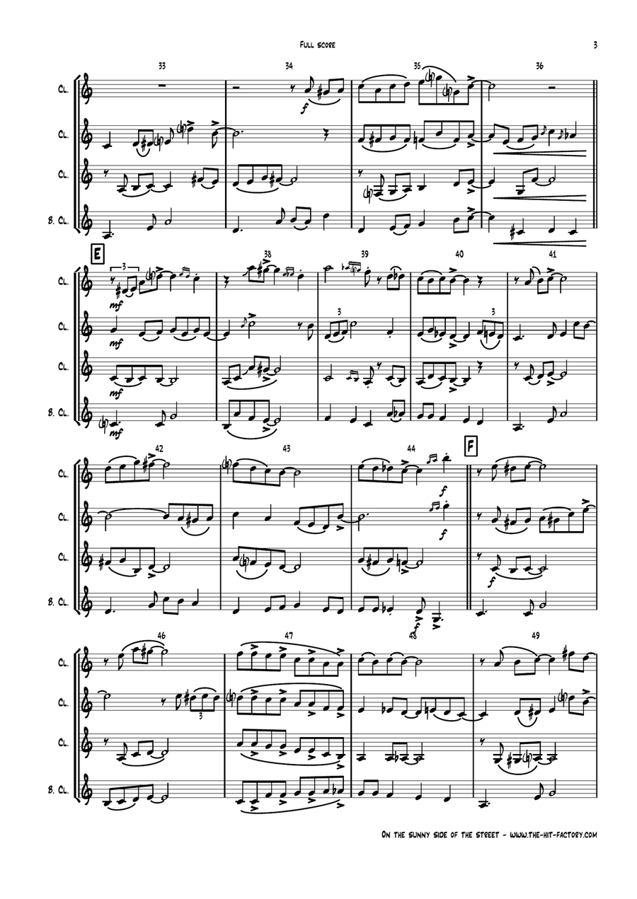 On The Sunny Side Of The Street Clarinet Quartet scores gallery preview page 3