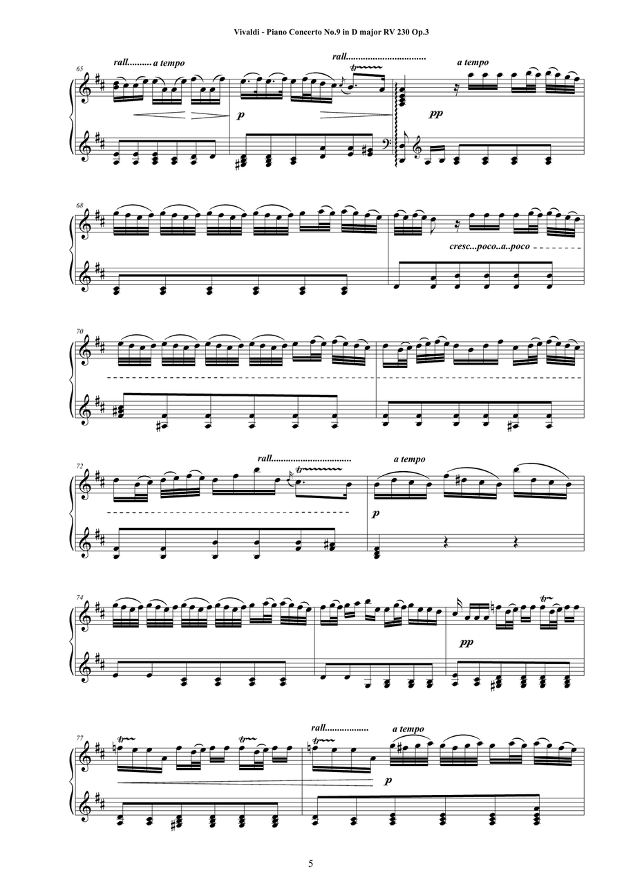 Vivaldi - Piano Concerto No.9 in D major RV 230 Op.3 - Piano Version Piano Solo scores gallery preview page 5