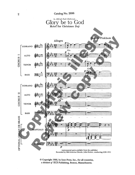 Glory be to God (Choral Score)
