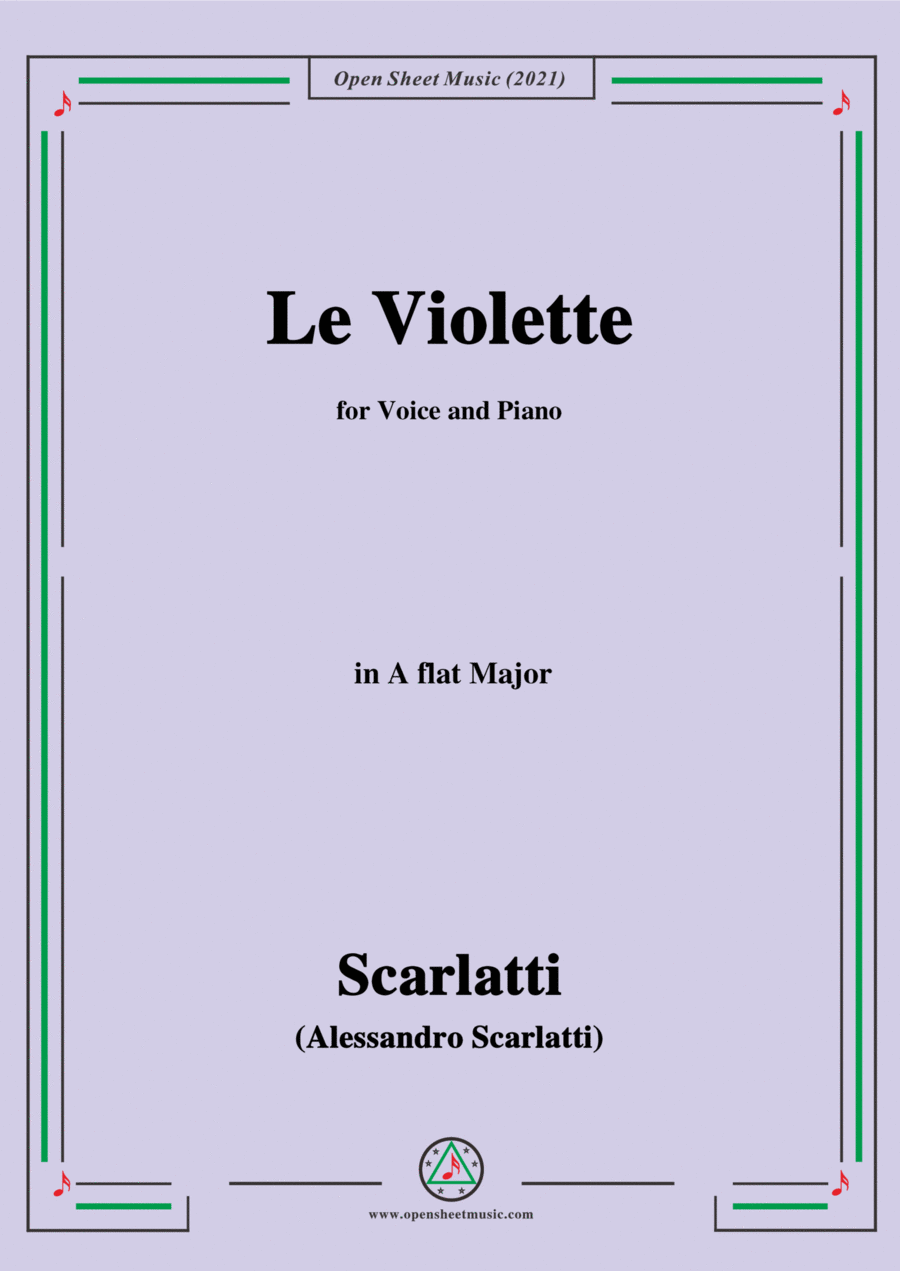 Scarlatti-Le Violette in A flat Major,from Pirro e Demetrio,for Voice&Piano Voice scores gallery preview page 1