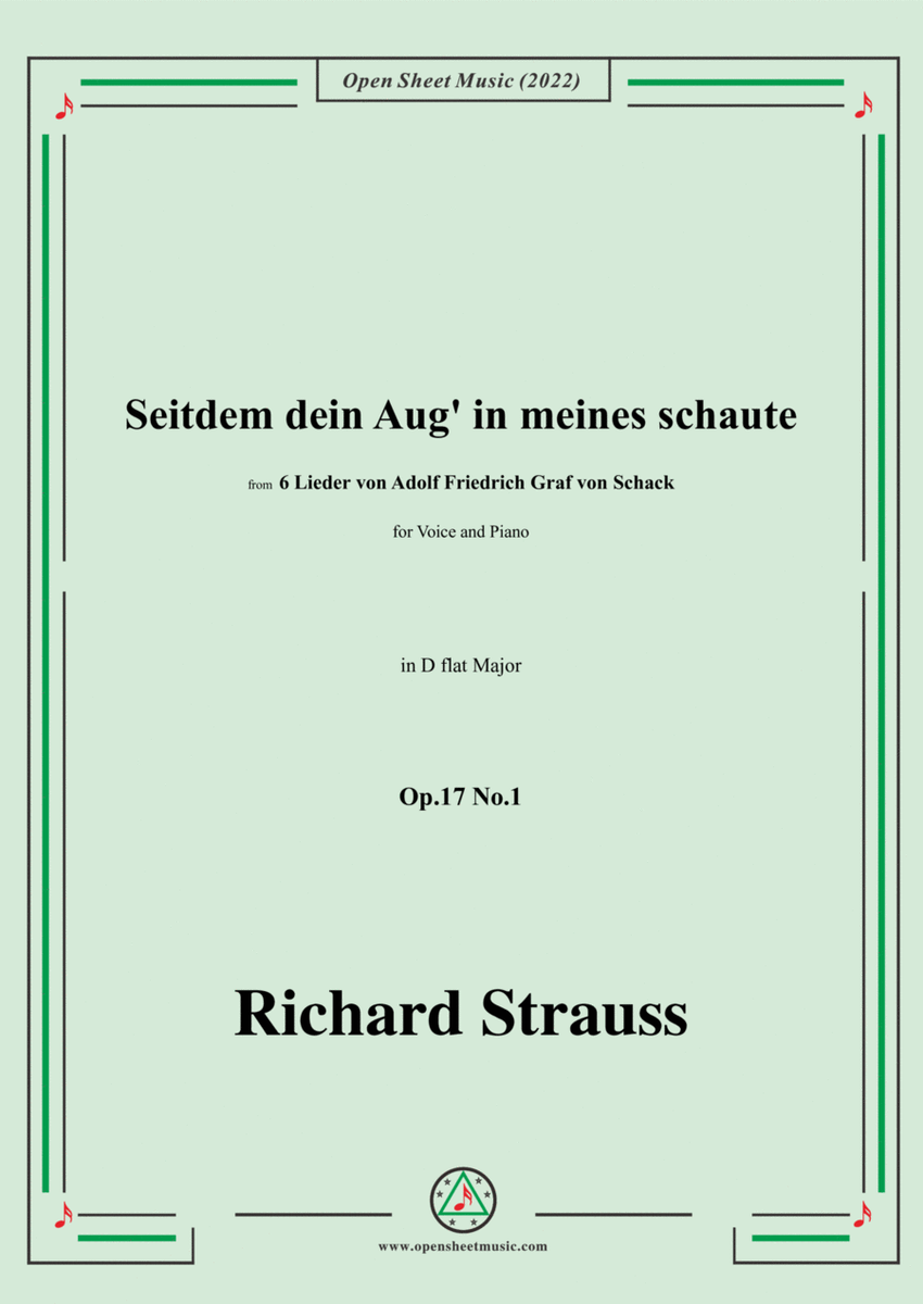 Richard Strauss-Seitdem dein Aug' in meines schaute,in D flat Major,Op.17 No.1,for Voice and Piano