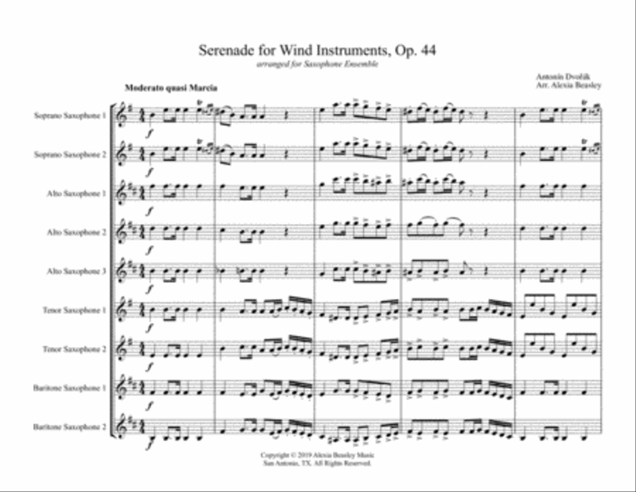 Serenade for Wind Instruments, Op. 44 for Saxophone Ensemble Woodwind Quartet scores gallery preview page 2