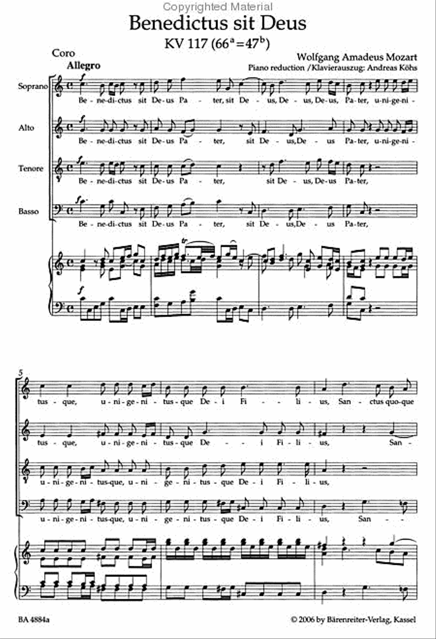 Benedictus sit Deus KV 117 (66a=47b) 4-Part scores gallery preview page 2