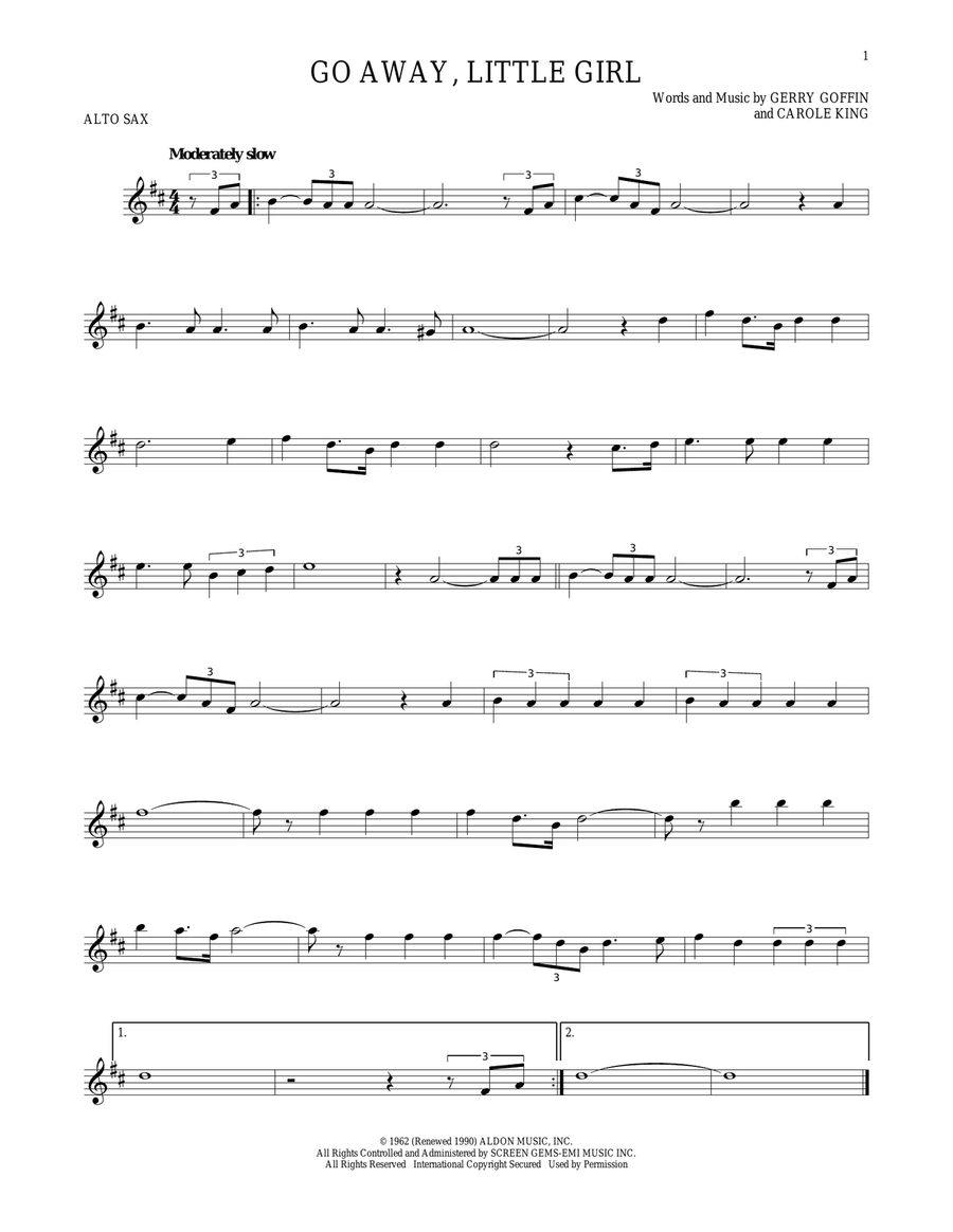 Go Away, Little Girl Go Away, Little Girl Alto Saxophone scores gallery preview page 1