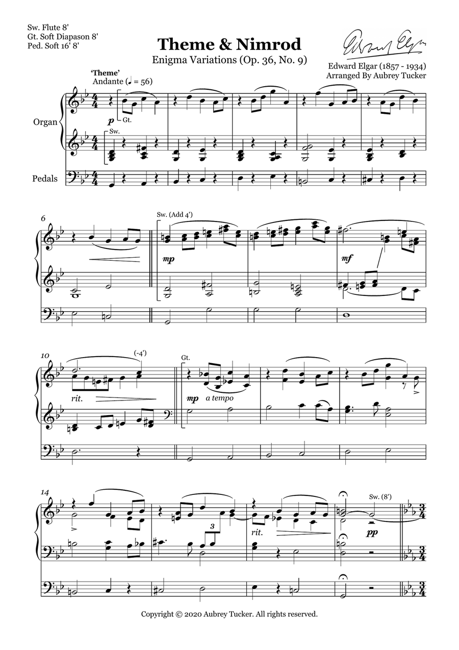 Organ: Theme & Nimrod (Enigma Variations Op. 36, No. 9) - Edward Elgar Organ Solo scores gallery preview page 2