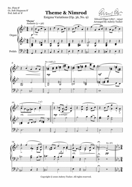 Organ: Theme & Nimrod (Enigma Variations Op. 36, No. 9) - Edward Elgar by Edward Elgar Organ Solo - Digital Sheet Music
