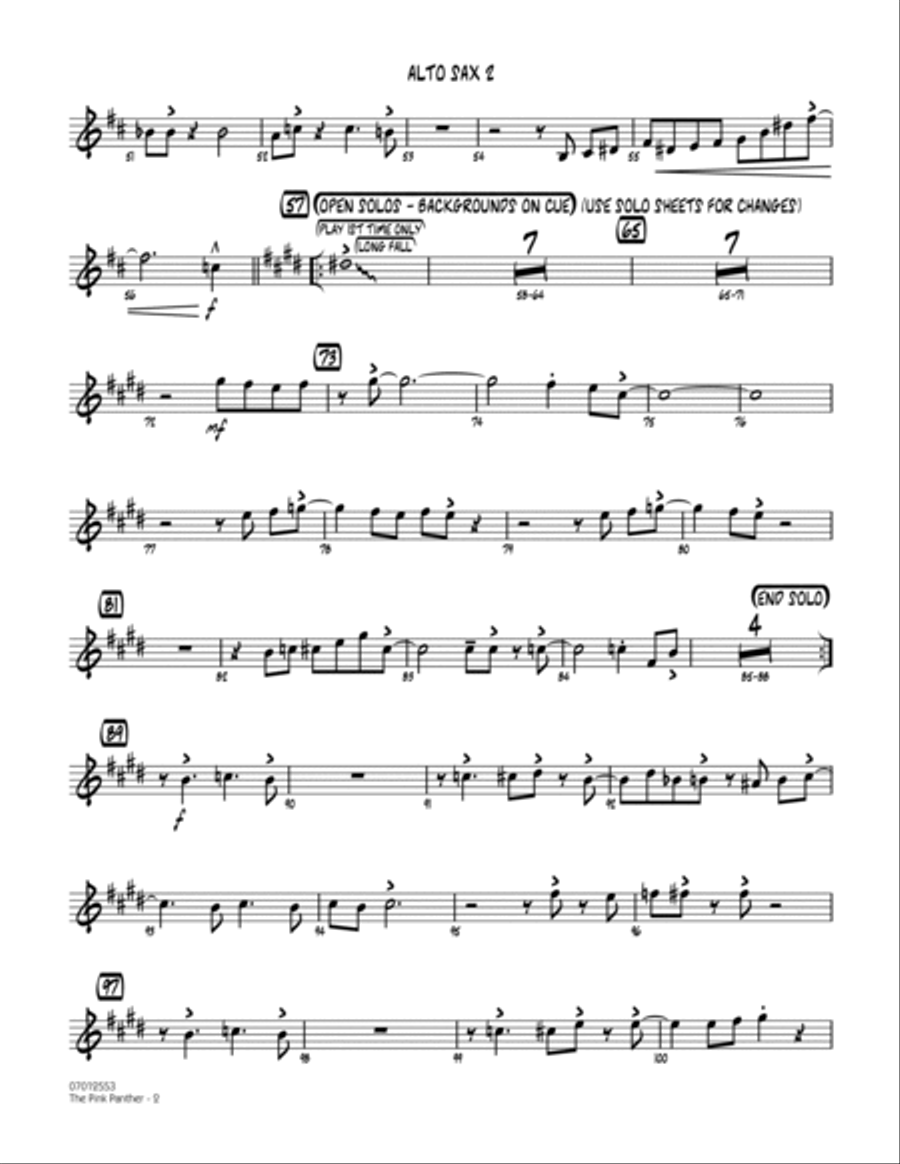 The Pink Panther (arr. Mike Tomaro) - Alto Sax 2 Jazz Ensemble scores gallery preview page 2