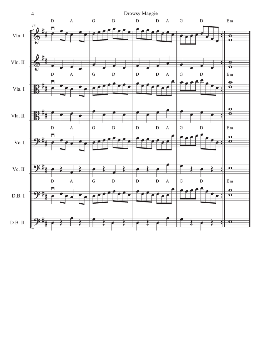 Drowsy Maggie for strings String Quartet scores gallery preview page 4