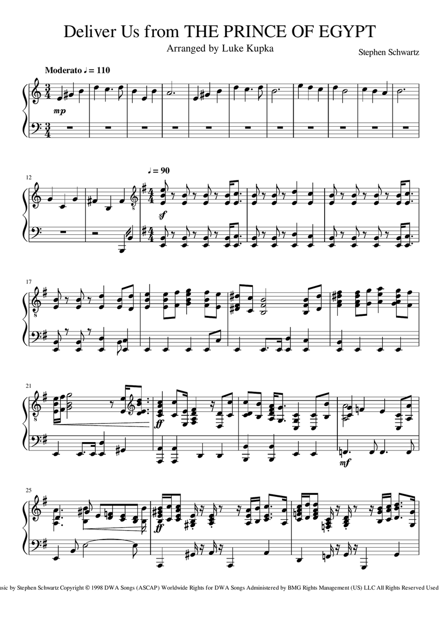 Deliver Us from THE PRINCE OF EGYPT Easy Piano scores gallery preview page 1