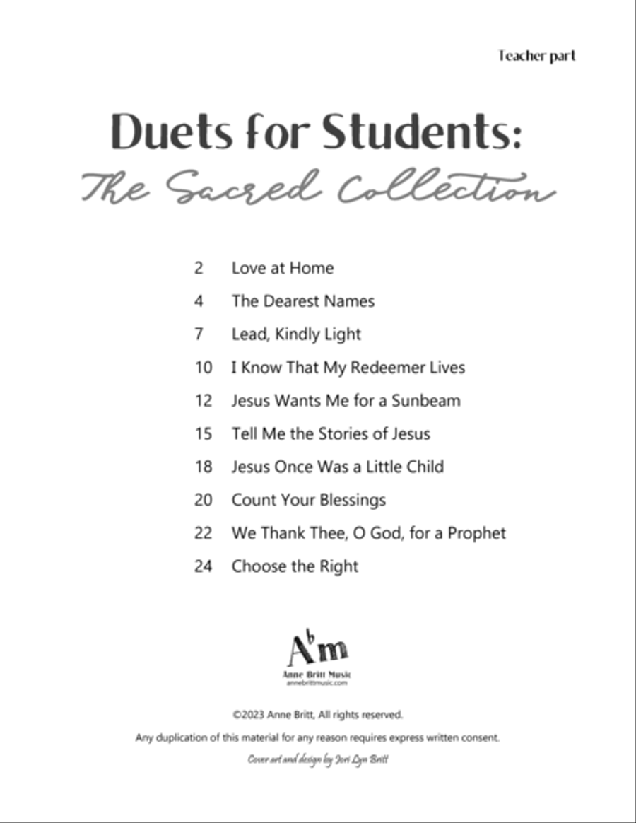 Duets for Students: The Sacred Collection (teacher book) Piano Method scores gallery preview page 2