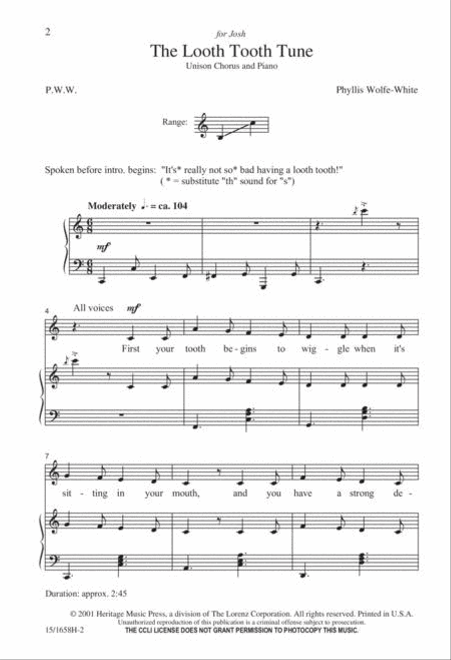 The Looth Tooth Tune Unison Choir scores gallery preview page 2